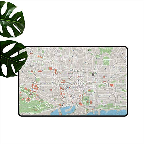 Estera de bar, alfombra de sala de conferencias de diseño decorativo atrapa suciedad, polvo, nieve y barro | Mapa Mapa de Barcelona Calles de la ciudad Parques Subdistritos Puntos de interés Beige Ver