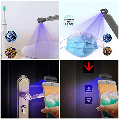 Esterilizador de luz UV USB portátil de desinfección ultravioleta lámpara de mano de esterilización para viajes, hogar y oficina, negro, Type-C