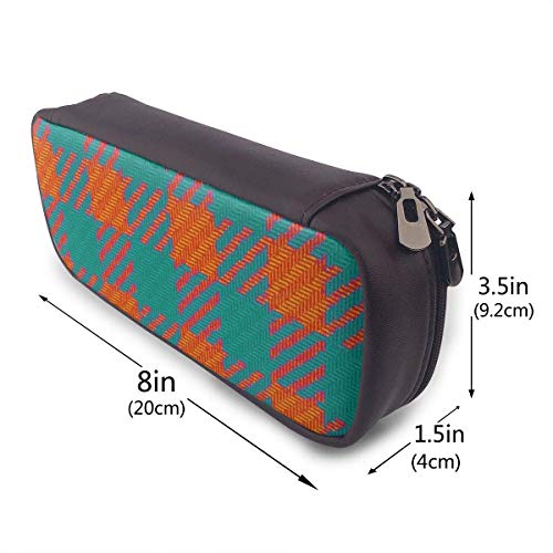 Estuche de lápices a cuadros de cuadros vichy naranja verde azulado y naranja Estuche para lápices Organizador de papelería, oficina escolar, bolsa de maquillaje multifunción