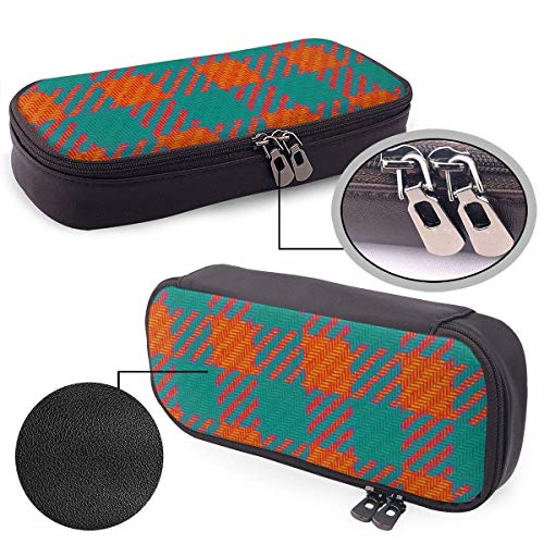 Estuche de lápices a cuadros de cuadros vichy naranja verde azulado y naranja Estuche para lápices Organizador de papelería, oficina escolar, bolsa de maquillaje multifunción