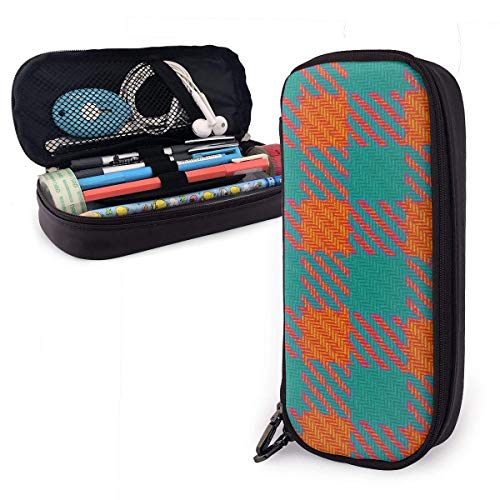 Estuche de lápices a cuadros de cuadros vichy naranja verde azulado y naranja Estuche para lápices Organizador de papelería, oficina escolar, bolsa de maquillaje multifunción