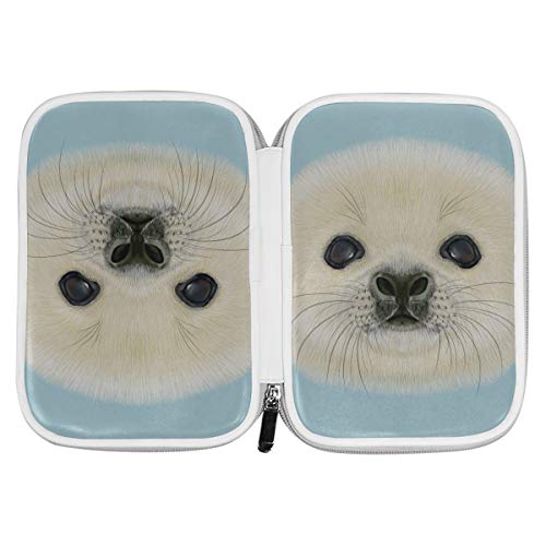 Estuche de lápices para la escuela Retrato ilustrado Harp Seal Pup Bolsas de cosméticos lindas para mujeres Estuche de lápices universitario Estuche de tren de maquillaje multifuncional para