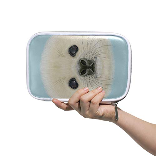 Estuche de lápices para la escuela Retrato ilustrado Harp Seal Pup Bolsas de cosméticos lindas para mujeres Estuche de lápices universitario Estuche de tren de maquillaje multifuncional para