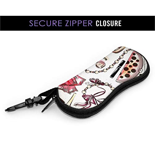 Estuche de moda con zapatos de mujer dibujados a mano rosa lápiz labial perfume y otros cosméticos, estuche para gafas portátil, estuche para gafas con cerradura de llave