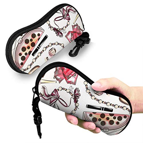 Estuche de moda con zapatos de mujer dibujados a mano rosa lápiz labial perfume y otros cosméticos, estuche para gafas portátil, estuche para gafas con cerradura de llave