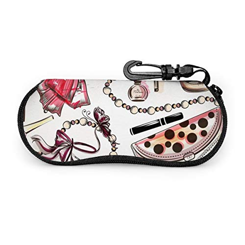 Estuche de moda con zapatos de mujer dibujados a mano rosa lápiz labial perfume y otros cosméticos, estuche para gafas portátil, estuche para gafas con cerradura de llave