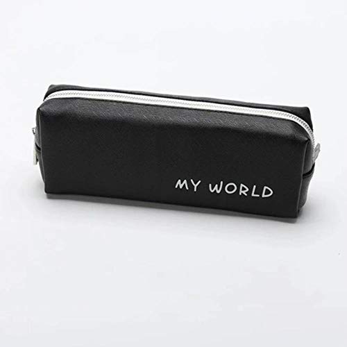 Estuche de piel negra para lápices de colegio, para niños y niñas, con cremallera de gran capacidad, ideal para la escuela, suministros de papelería, color Cuadrado grande negro