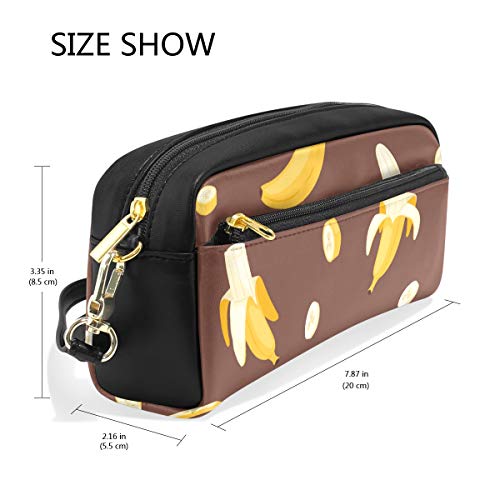 Estuche de piel sintética para lápices, con fondo de color marrón banana, para maquillaje, con cremallera, para niños, adolescentes, niños, niñas, hombres y mujeres