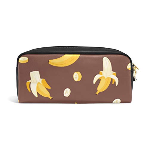 Estuche de piel sintética para lápices, con fondo de color marrón banana, para maquillaje, con cremallera, para niños, adolescentes, niños, niñas, hombres y mujeres