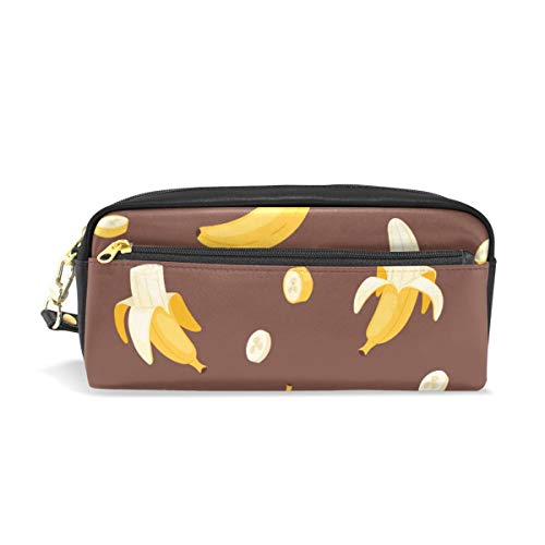 Estuche de piel sintética para lápices, con fondo de color marrón banana, para maquillaje, con cremallera, para niños, adolescentes, niños, niñas, hombres y mujeres