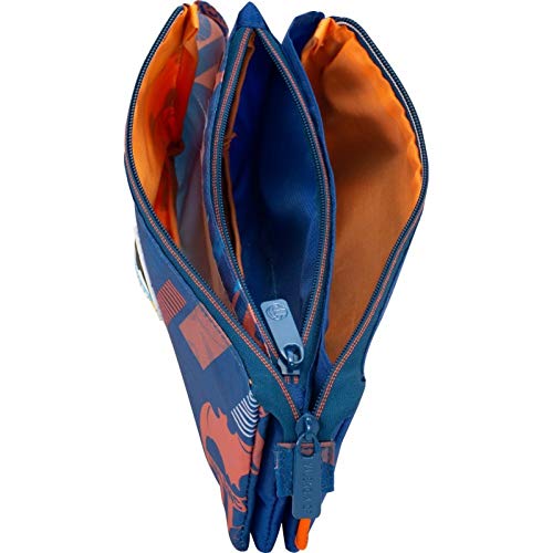 Estuche Organizador Escolar Valencia CF | Estuche C2 Tres Compartimentos, Estuche Triple de Gran Capacidad con Sistema de Cerradura con Cremallera Metalica Gruesa - Medidas 23 x 11 x 5 cm - Color Azul