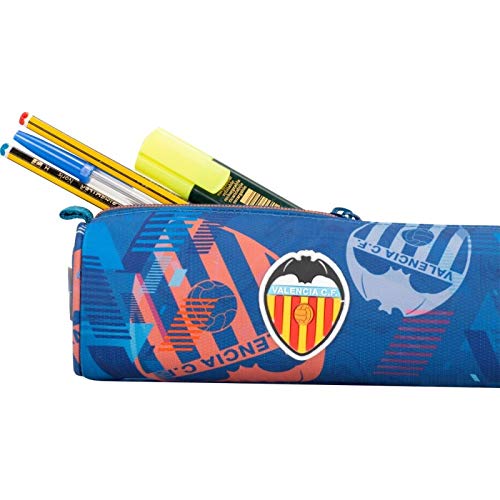 Estuche Organizador Escolar Valencia CF | Estuche de Cremallera Metalica Gruesa, Estuche Gran Capacidad Redondo con Bolsillo de Único Compartimento - Medidas 21 x 7 x 7 cm - Color Azul