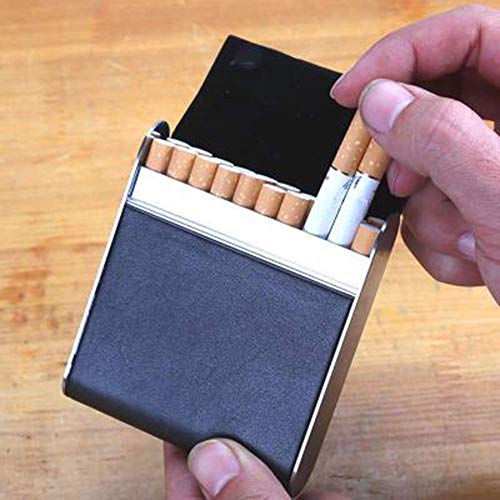 Estuche Para Cigarrillos, Estuche Para Cigarrillos De Cuero, Estuche Para Cigarrillos a Prueba De Agua, Portátil, Anticuado, Puede Contener 20 Cigarrillos, Negro, 9.5X8.2X2.1CM, Especialmente Práctico