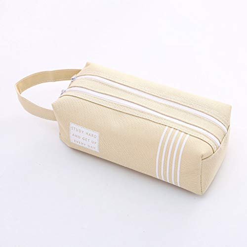 Estuche Para Lápices, Chshe??, Lona de Gran Capacidad, Bolso Doble, Bolso Multifuncional, Bolso de Almacenamiento Fresco (Caqui)
