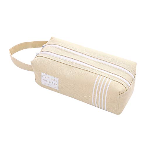 Estuche Para Lápices, Chshe??, Lona de Gran Capacidad, Bolso Doble, Bolso Multifuncional, Bolso de Almacenamiento Fresco (Caqui)