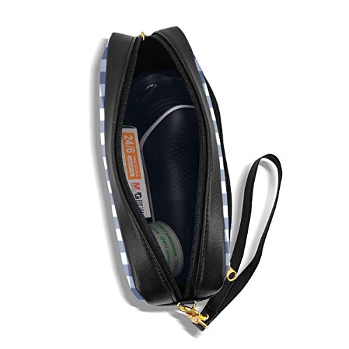 Estuche para lápices, color azul oscuro y blanco Vichy, bolsa de maquillaje, cartera de gran capacidad, portátil, organizador de maquillaje para estudiantes o mujeres