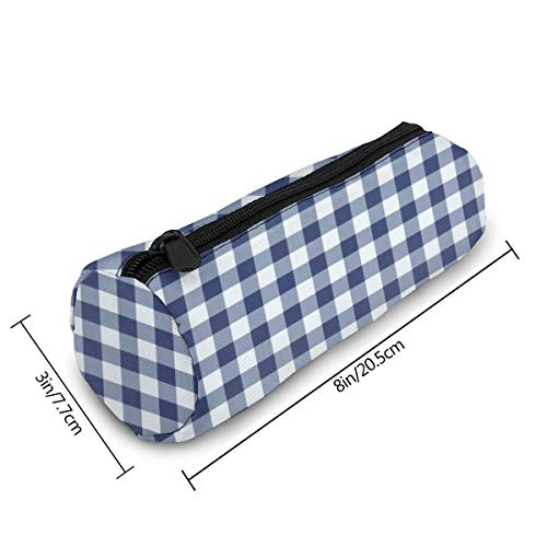 Estuche para lápices, color azul oscuro y blanco Vichy Plaid Pen Papelería, bolsa de cosméticos, bolsa de cosméticos, bolsa cilíndrica para estudiantes, oficina, universidad