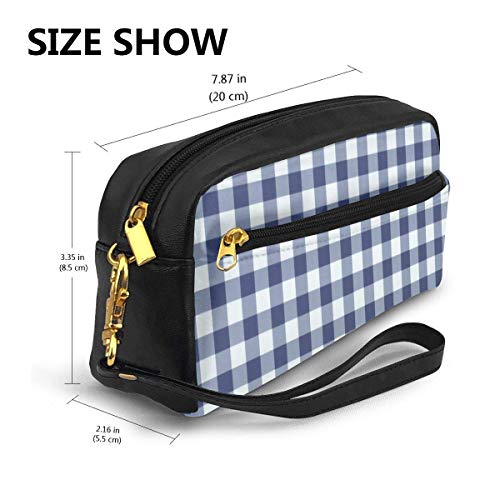 Estuche para lápices de color azul oscuro y blanco Vichy Plaid Pen Bag Bolsa de maquillaje Cartera de gran capacidad portátil de maquillaje Organizadores para estudiantes o mujeres