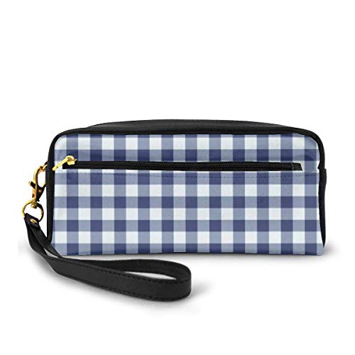 Estuche para lápices de color azul oscuro y blanco Vichy Plaid Pen Bag Bolsa de maquillaje Cartera de gran capacidad portátil de maquillaje Organizadores para estudiantes o mujeres