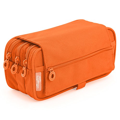 Estuche Portatodo Triple de Amplios Apartados Interiores con Cierre de Cremallera Individual (Naranja)