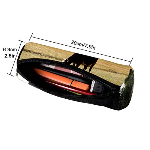 Estuche redondo para lápices con estuche de almacenamiento para papelería, organizador de monedas, bolsa de maquillaje, suministros para estudiantes para escuela, trabajo, oficina, marrón