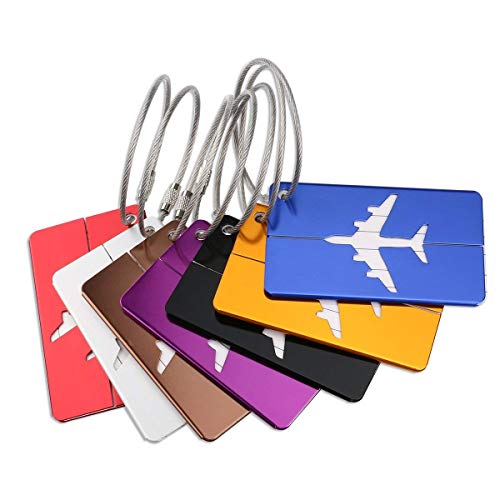 Etiqueta de identificación del equipaje, Febbya Etiquetas para Equipaje 7 Pack Colores brillantes Maleta de Viaje Equipaje Etiquetas de Equipaje Portatarjetas de Viaje de Negocios con Tira de Aluminio