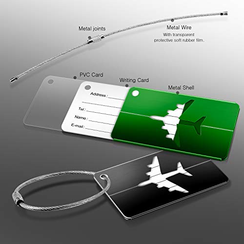 Etiquetas para Equipaje,Yosemy 12pcs identificador de Maletas de Etiqueta de Aluminio Plano patrón Equipaje Bolso ID Tag portatarjetas con Llavero