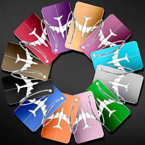Etiquetas para Equipaje,Yosemy 12pcs identificador de Maletas de Etiqueta de Aluminio Plano patrón Equipaje Bolso ID Tag portatarjetas con Llavero