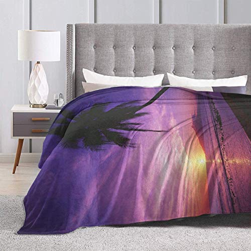 Etryrt Manta, Throw Blanket Ultra Soft Purple Sunset and Palm Lightweight All-Season Anti-Static for Fleece Throw Sofa Couch Bed 60"x50"