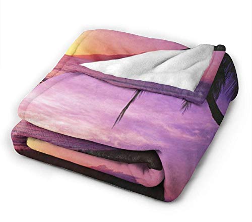 Etryrt Manta, Throw Blanket Ultra Soft Purple Sunset and Palm Lightweight All-Season Anti-Static for Fleece Throw Sofa Couch Bed 60"x50"
