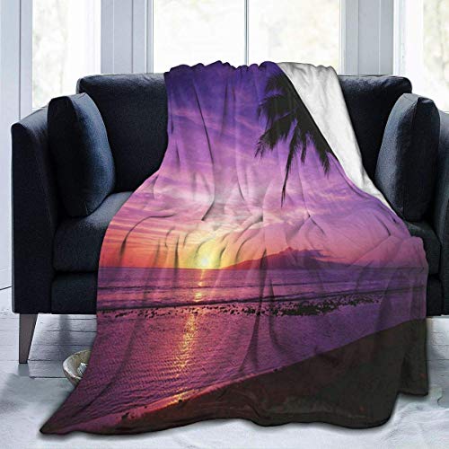 Etryrt Manta, Throw Blanket Ultra Soft Purple Sunset and Palm Lightweight All-Season Anti-Static for Fleece Throw Sofa Couch Bed 60"x50"