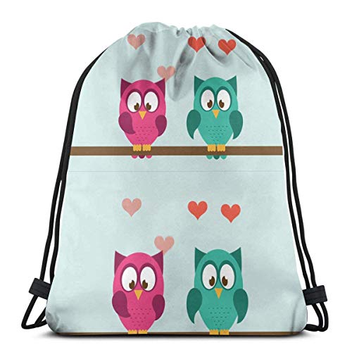 Etryrt Mochilas/Bolsas de Gimnasia,Bolsas de Cuerdas, Owls Couple in Love Video Animation Drawstring Backpack Bag Shoulder Bags Gym Bag for Adult