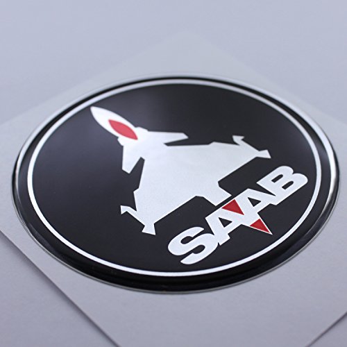 EU-Decals 63,5 mm Jet avión Saab Negro Rojo Cromo capó trampilla del Maletero del Coche de la escotilla del capó del Maletero con Emblema Curvado 3D Adhesivo en la Parte Posterior 9-3