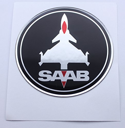 EU-Decals 63,5 mm Jet avión Saab Negro Rojo Cromo capó trampilla del Maletero del Coche de la escotilla del capó del Maletero con Emblema Curvado 3D Adhesivo en la Parte Posterior 9-3