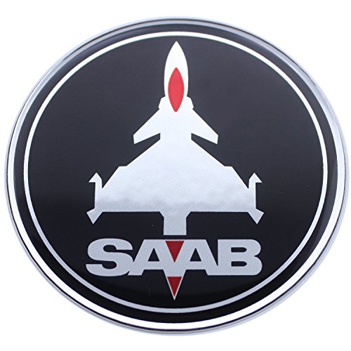 EU-Decals 63,5 mm Jet avión Saab Negro Rojo Cromo capó trampilla del Maletero del Coche de la escotilla del capó del Maletero con Emblema Curvado 3D Adhesivo en la Parte Posterior 9-3