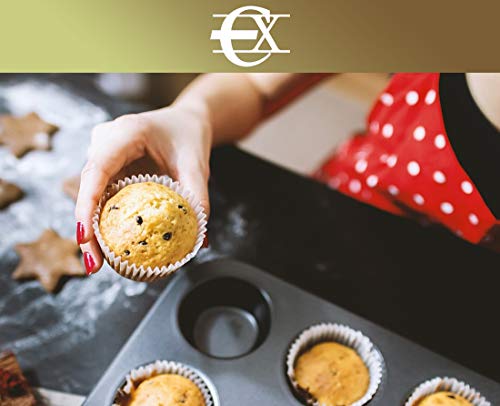 EUROXANTY® Moldes de Horno para 12 Magdalenas y Muffins | Acero al Carbono con Recubrimiento Antiadherente Fácil Limpieza