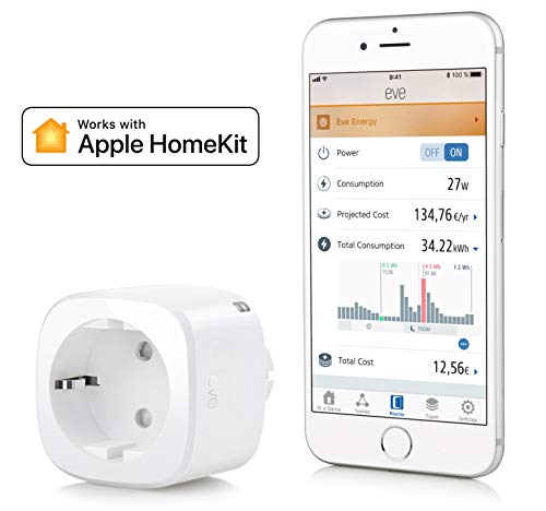 Eve Energy - Interruptor y contador eléctrico inalámbrico, Bluetooth Low Energy, non occorrono bridge o gateway, blanco (Apple HomeKit)
