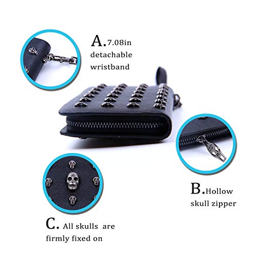 EVEOUT Bolso Bandolera Estampado de Calaveras Punk Para Mujer Bolso de Hombro de Calavera Gótica de Cuero con Cadena/Cartera Larga para Mujer Modelo