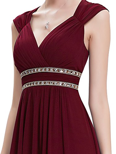 Ever-Pretty A-línea Vestido de Noche Gasa Cuello en V sin Mangas Largo para Mujer Borgoña 42