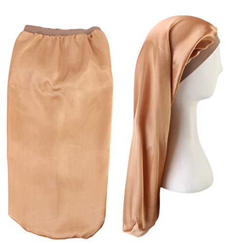 EXCEART 3 Piezas de Gorro de Dormir de Satén Largo Gorro de Noche Sedoso Banda Elástica para Mujeres Trenzas Rizadas Rastas Pelo Largo Negro Azul Marino Dorado