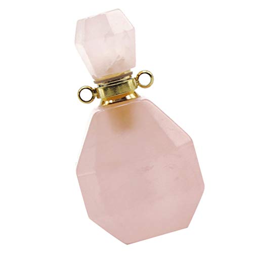 EXCEART Cristales Botella de Perfume Colgante Piedra Preciosa Natural Fluorita Botella de Deseo Aceite Esencial Encanto Collar Difusor de Aromaterapia (Rosa)