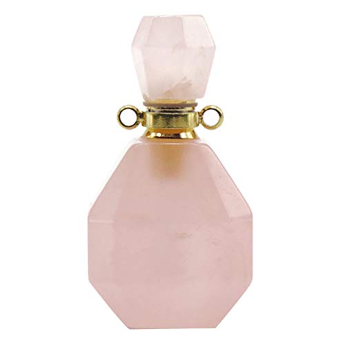 EXCEART Cristales Botella de Perfume Colgante Piedra Preciosa Natural Fluorita Botella de Deseo Aceite Esencial Encanto Collar Difusor de Aromaterapia (Rosa)