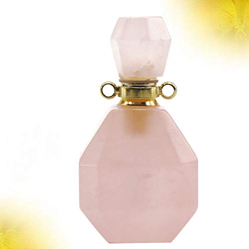 EXCEART Cristales Botella de Perfume Colgante Piedra Preciosa Natural Fluorita Botella de Deseo Aceite Esencial Encanto Collar Difusor de Aromaterapia (Rosa)
