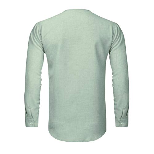 Explosión Otoño Moda Color Sólido El Botón Cuello Redondo Mezcla De Algodón Hombre Manga Larga Camisa Ocio Cárdigans Hombre Tops Camisetas A orillas del mar Al Aire Libre Hombre Ropa MEIbax