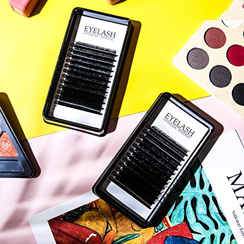 Extensión de Pestañas Postizas Individuales Natural Pestañas Falsas de Seda C/D Curl 8-15mm (C-0.15mm-mix)