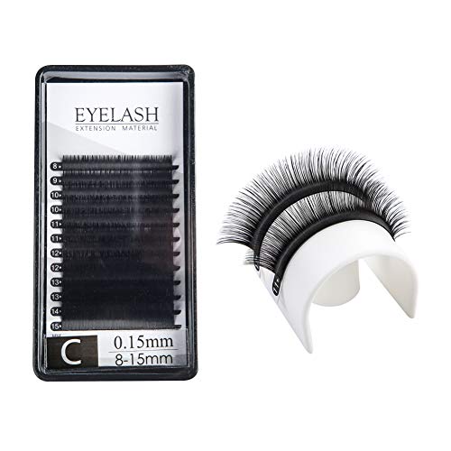 Extensión de Pestañas Postizas Individuales Natural Pestañas Falsas de Seda C/D Curl 8-15mm (C-0.15mm-mix)
