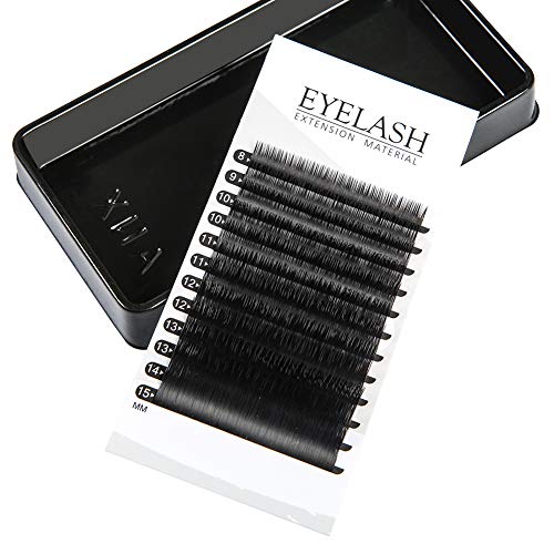 Extensión de Pestañas Postizas Individuales Natural Pestañas Falsas de Seda C/D Curl 8-15mm (C-0.15mm-mix)