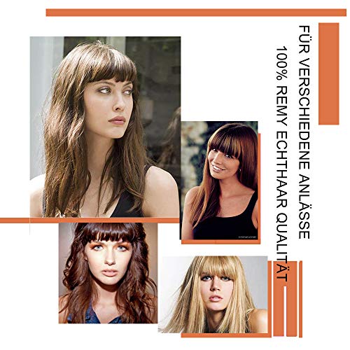 Extensiones de Cabello Natural Clip Flequillo Postizo Pelo Natural Humano 100% Remy Una Pieza 3 Clips Accesorios Postizos para Mujer (30cm,25g,#6 Castaño Claro)