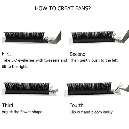 Extensiones de Pestañas de Volumen Fácil Ventilador 0.05 C Rizo 12mm*12 Fila 2D 3D 5D-20D Natural Pestañas Falsas de Seda para Salón Profesional Maquillaje(0.05-c-12)