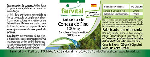 Extracto de Corteza de Pino 100mg - Pinus pinaster atlantica - VEGANO - 95% de proantocianidinas - Dosis elevada - 60 Cápsulas - Calidad Alemana